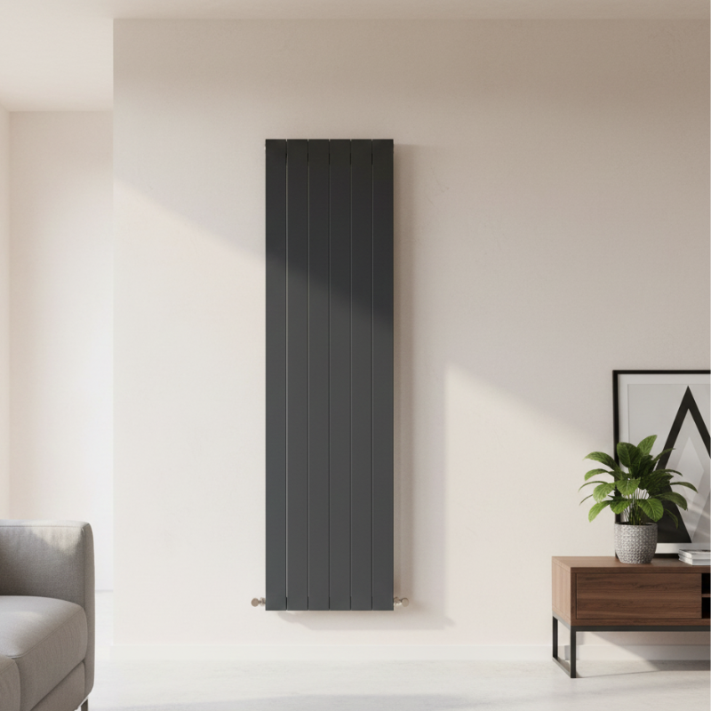 Keyworth Vertical Radiator 1800mm x 450mm Anthracite Roomshot TRH Keyworth Vertical Radiator 1800mm x 450mm Anthracite - Image 1