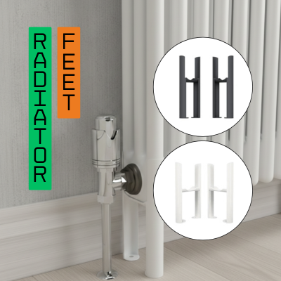 Radiator feet from The Radiator Hub for floor mounted radiators in black and white finishes