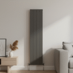 1800mm x 407mm anthracite double vertical radiator installed in a modern UK interior room