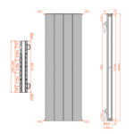 1800mm x 407mm anthracite double vertical radiator technical specification image showing dimensions, heat output and installation details