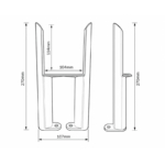 Technical dimensions drawing of Aura 3 Column Radiator Feet showing 270mm height, 107mm width, 104mm internal opening and 114mm opening height