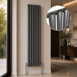 Alma Single Oval Vertical Designer Radiator 1600mm x 360mm Anthracite