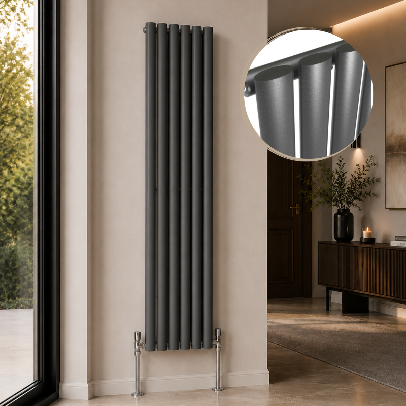 Alma Single Oval Vertical Designer Radiator 1600mm x 360mm Anthracite