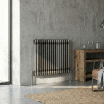 Aura 3 Column Horizontal Radiator 600mm x 650mm Raw Metal Roomshot