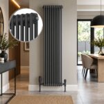 Aura 2 Column Vertical Radiator 1800mm x 425mm in Anthracite with close-up of classic column design