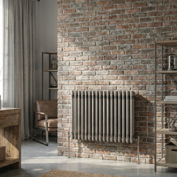 Aura 3 Column Horizontal Radiator 600mm x 650mm Raw Metal Roomshot