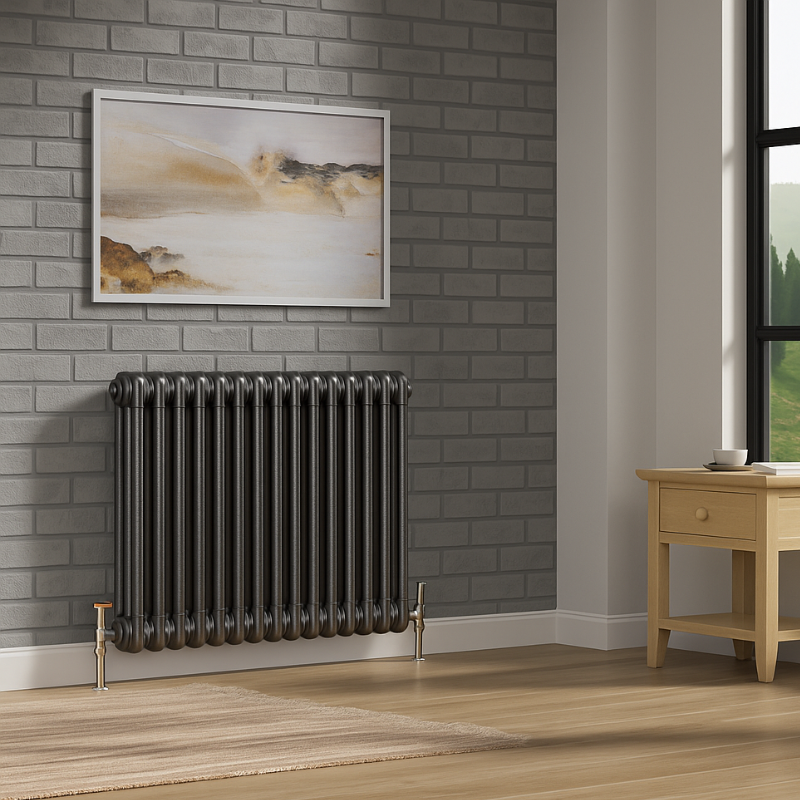 TRH 2 Column Horizontal Radiator Raw Metal Roomshot (2) TRH 2 Column Horizontal Radiator 600mm x 785mm Raw Metal - Image 2