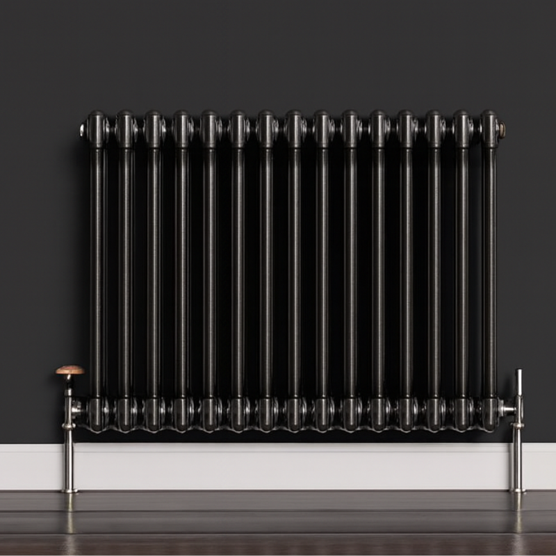 TRH 2 Column Horizontal Radiator Raw Metal Roomshot TRH 2 Column Horizontal Radiator 600mm x 830mm Raw Metal - Image 2