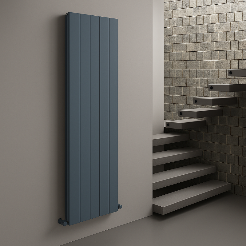 TRH Best Double Vertical Designer Radiator 1800mm x 375mm Textured Anthracite Roomshot Designer Aluminium Radiators | The Radiator Hub