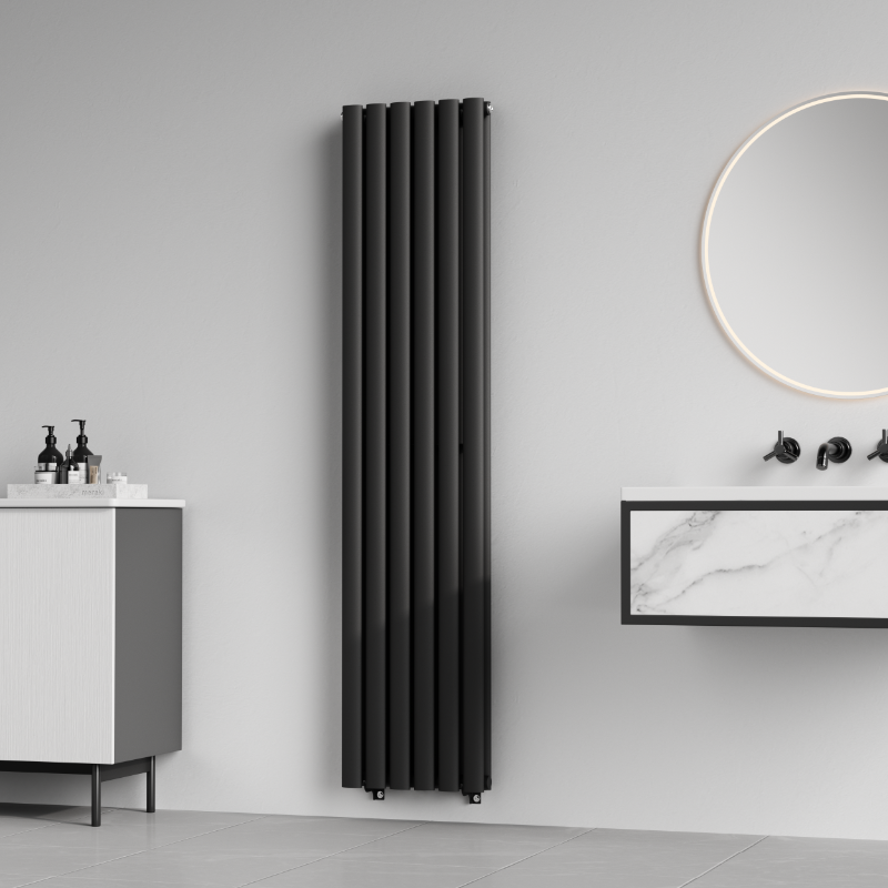 TRH Double Oval Vertical Designer Radiator 1600mm x 360mm Anthracite Roomshot TRH Double Oval Vertical Designer Radiator 1600mm x 360mm Anthracite - Image 2