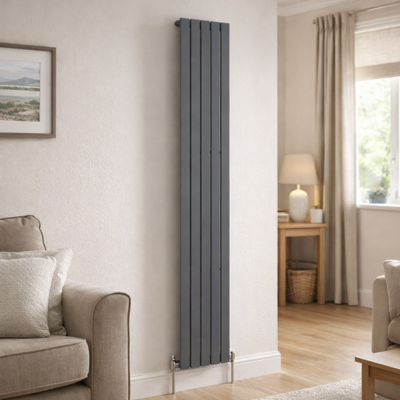 TRH Slimline Single Vertical Radiator 1800mm x 350mm Textured Anthracite Roomshot TRH Slimline Single Vertical Radiator 1800mm x 350mm Textured Anthracite - Image 1