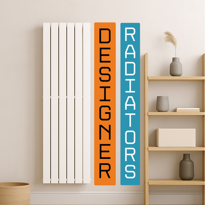 Designer radiator mounted on wall in a modern interior with minimalist styling