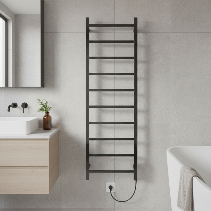 TRH Highclere Electric 1200mm x 500mm Polished Black Chrome Roomshot Designer Stainless Steel Vertical Radiator | The Radiator Hub