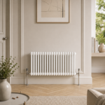 Create a premium photorealistic lifestyle image 1000 x 1000 using the attached radiator cutout as the EXACT radiator product. IMPORTANT: Keep the radiator EXACTLY the same: * Shape * Size * Proportions * Column count * Column spacing * Finish * Colour * Orientation Do NOT redesign, reinterpret, or modify the radiator in any way. Use the attached lifestyle image ONLY as inspiration for: * Room style * Mood * Composition * Lighting * Interior aesthetic The radiator from the cutout image MUST remain the exact product. --- Radiator Size & Scale Radiator Size: Horizontal Radiator 600mm x 1010mm White IMPORTANT: * Keep the radiator accurately proportioned to the provided real-world dimensions. * Maintain completely realistic scale within the room. * Do not stretch, widen, shorten, compress, or distort the radiator. * Large radiators should appear realistically large. * Smaller radiators should appear realistically compact. * Furniture, skirting boards, windows, valves, wall height, and flooring must scale naturally around the radiator size. * Use realistic UK interior proportions and standard ceiling heights. * The radiator must look physically believable and professionally installed. --- Room Style Modern UK interior Warm luxury minimalist aesthetic Soft natural daylight Realistic shadows and reflections Premium showroom-quality styling Neutral warm tones with modern furnishings High-end interior design look Luxury flooring Clean wall finishes Elegant and realistic décor --- Radiator Installation Details Add realistic chrome angled valves on BOTH bottom sides of the radiator. Pipes must come vertically from the floor into the valves. NO valves at the top of the radiator. NO floating radiator. Pipework must look realistic, subtle, elegant, and professionally installed. Maintain realistic spacing between radiator, wall, floor, and valves. --- Image Style Photorealistic Ultra realistic interior rendering Soft depth of field Natural lighting Realistic material textures Premium ecommerce lifestyle photography look Suitable for: * Premium ecommerce websites * Category banners * Product hero images * Social media promotions * Brochure imagery --- Composition The radiator must remain the focal point. Leave enough surrounding room detail to make the scene feel realistic and lived in. Keep proportions natural and believable. Maintain realistic perspective and camera angle. Do not crop the radiator awkwardly. Ensure balanced room composition. --- Colour & Finish Accuracy The radiator colour and finish MUST remain fully consistent across the entire product. Top, middle, and bottom sections must match perfectly. Do not create darker or lighter areas on radiator ends. Do not add artificial gradients or inconsistent shading to the radiator finish. Maintain the exact original finish from the cutout image. --- Negative Instructions No extra columns No missing columns No distorted proportions No redesigning the radiator No changing radiator finish No changing radiator colour No unrealistic AI artefacts No warped furniture No warped walls No bent pipes No floating valves No unrealistic reflections No exaggerated shadows No incorrect perspective No unrealistic room scaling No low-quality textures No showroom-style fake lighting No top valves No incorrect pipe placement No changing radiator depth or thickness No gloss inconsistency No uneven radiator colouring No altered radiator caps/end details