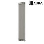 Raw Metal 2-column vertical radiator installed in a modern living room or hallway