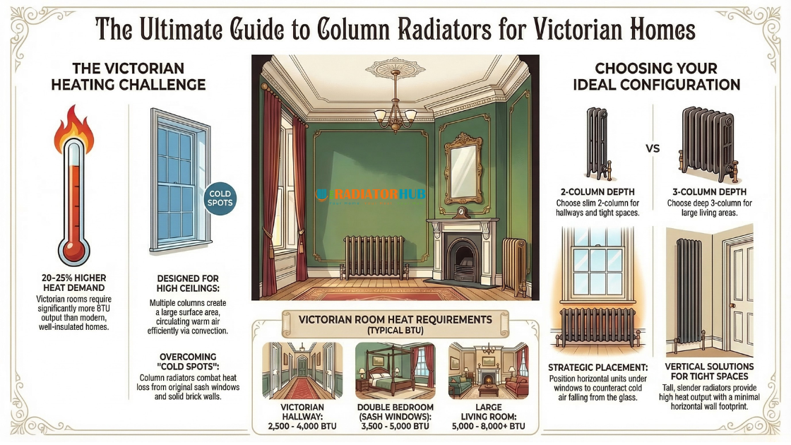 Best column radiators for Victorian homes UK installed in a traditional living room with high ceilings