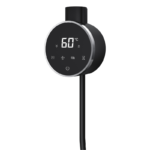 Smart Black Round WiFi Thermostatic Electric Heating Element with touchscreen display, front view