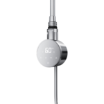 Smart Chrome Round WiFi Thermostatic Electric Heating Element with polished chrome finish, front view
