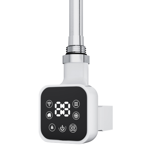 White Square Smart WiFi Thermostatic Electric Heating Element with LED display, front view showing square form factor