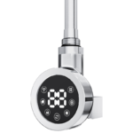 Chrome Round Smart WiFi Electric Heating Element with LED display and polished chrome finish, front view