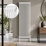 Aura 2 Column Vertical Radiator 1800mm x 515mm in White installed in a modern interior