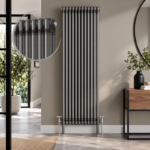 3 Column Vertical Radiator 1800mm x 515mm in Raw Metal, front view, wall-mounted