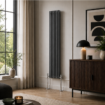 3 Column Vertical Radiator 1800mm x 515mm in Anthracite, front view, wall-mounted