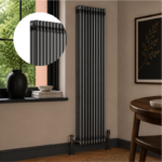 3 Column Vertical Radiator 1800mm x 515mm in Raw Metal, front view, wall-mounted