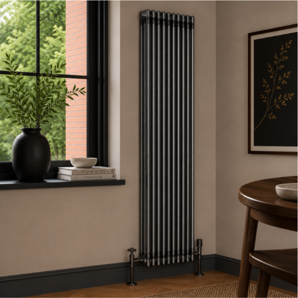 3 Column Vertical Radiator 1800mm x 515mm in Raw Metal, front view, wall-mounted