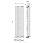 Valve connection and pipe centre detail on the 3 Column Vertical Radiator 1800mm x 515mm