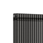 Close-up of raw metal finish and 3-column profile on the 600mm x 1100mm radiator