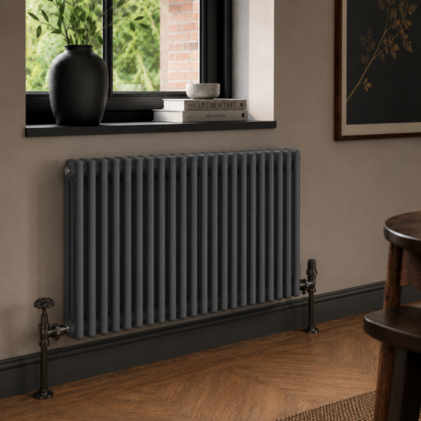 3 Column Horizontal Radiator 600mm x 1010mm in Anthracite, front view, wall-mounted