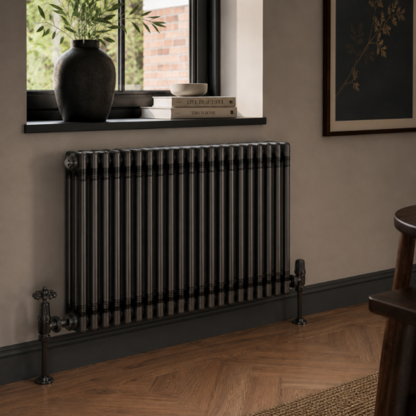 3 Column Horizontal Radiator 600mm x 1100mm in Raw Metal, front view, wall-mounted