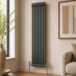 2 Column Vertical Radiator 1800mm x 515mm in Raw Metal, front view, wall-mounted