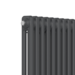 Anthracite 2-column horizontal radiator installed in a modern living room or hallway