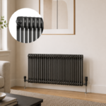 : Raw Metal 2-column horizontal radiator installed in a modern living room or hallway