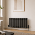 2 Column Horizontal Radiator 600mm x 1415mm in Raw Metal, front view, wall-mounted