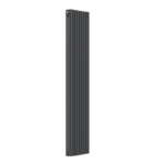 Anthracite 3-column vertical radiator installed in a modern living room or hallway
