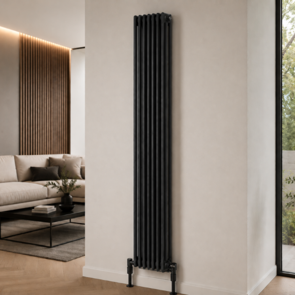3 Column Vertical Radiator 1800mm x 425mm in Anthracite, front view, wall-mounted