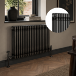 3 Column Horizontal Radiator 600mm x 1010mm in Raw Metal, front view, wall-mounted