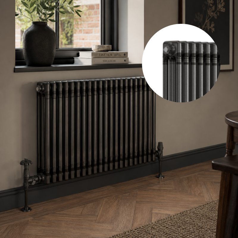 trh-3-column-horizontal-radiator-600x1010-raw-metal-front.jpg 3 Column Horizontal Radiator 600mm x 1010mm in Raw Metal, front view, wall-mounted