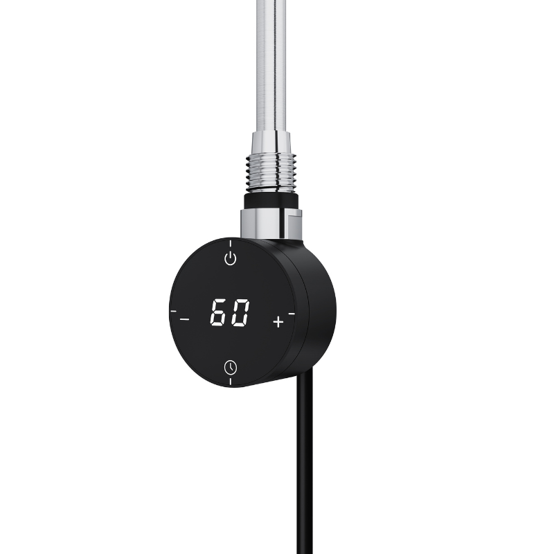 black-round-smart-wifi-heating-element-led-front.jpg Black Round Smart WiFi Electric Heating Element with LED display, front view on white background