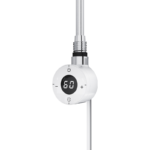White Round Smart WiFi Electric Heating Element with LED display showing temperature readout, front view