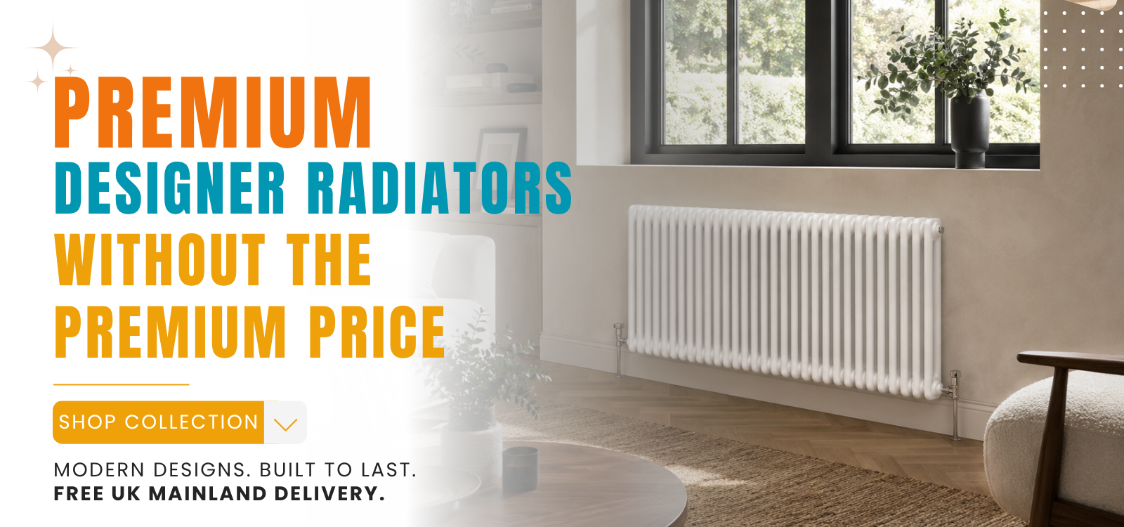 Premium Designer Radiators August 2026 Banner – White Horizontal Column Radiator | The Radiator Hub UK