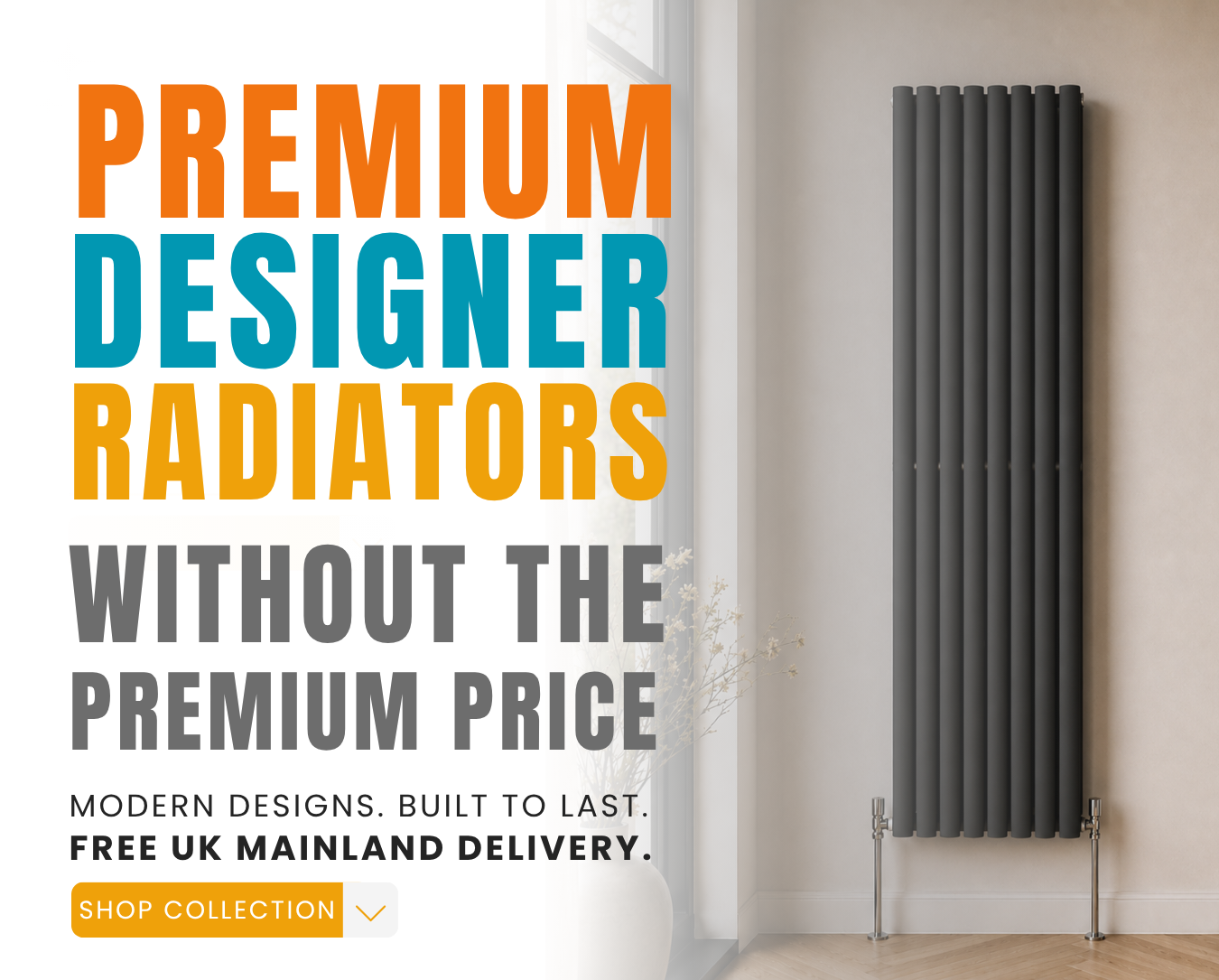 Premium Designer Radiators August Sale Banner – Modern Anthracite Vertical Radiator | The Radiator Hub UK