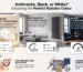 Infographic guide titled "Anthracite, Black, or White? Choosing the Perfect Radiator Colour," comparing white, anthracite, and black radiators across visual impact, room suitability, and selection tips.
