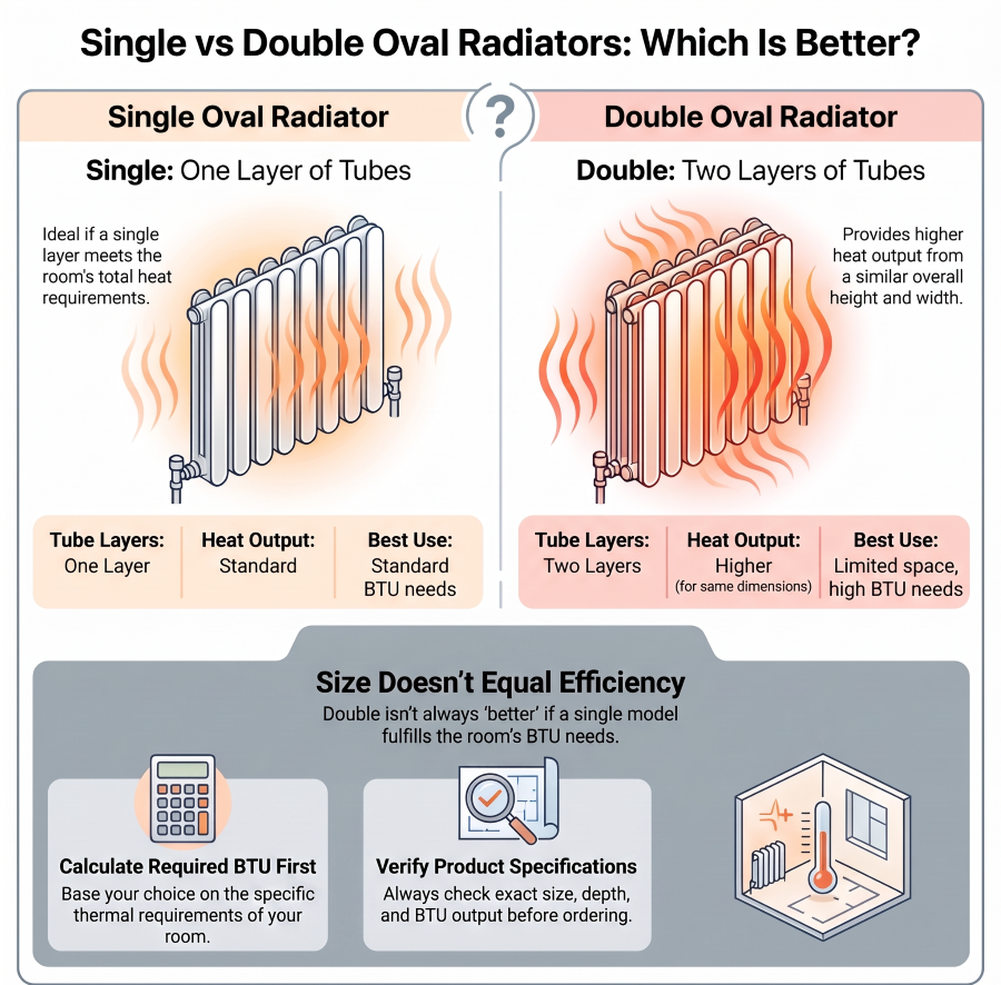Single and double oval vertical radiators compared