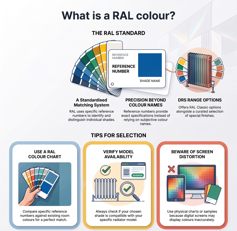 RAL colour chart showing colour options for bespoke radiators