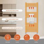 Alt image text: Vela chrome towel radiator illustrating its wall-mounted, room-heating and towel-drying features.