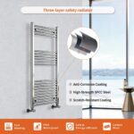 Vela chrome towel radiator showing its anti-corrosion, steel and scratch-resistant protective layers.